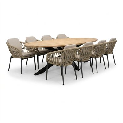 Cleve/Femke beige/antraciet dining tuinset | 8 personen | teakhout + touw | 280cm ovaal