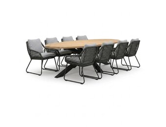 Cleve/Portofino Stone Grey dining tuinset | 8 personen | teakhout + touw | 280cm ovaal