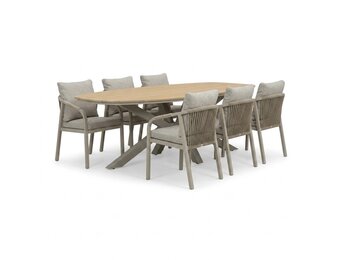 Dallas/Calgary beige dining tuinset | 6 personen | polywood + touw | 220cm