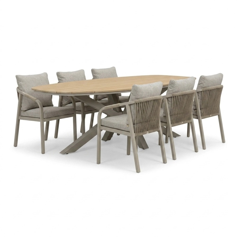 Dallas/Calgary beige dining tuinset | 6 personen | polywood + touw | 220cm