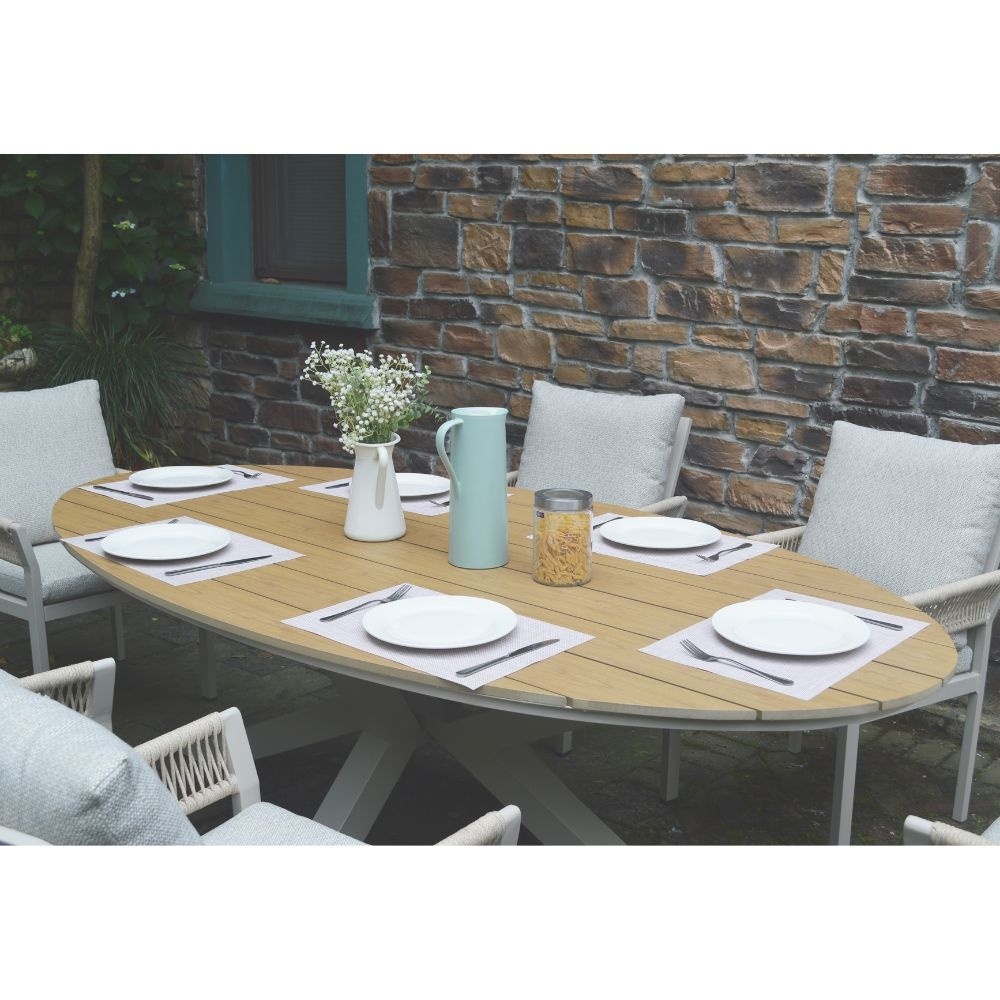 Dallas/Calgary beige dining tuinset | 6 personen | polywood + touw | 220cm