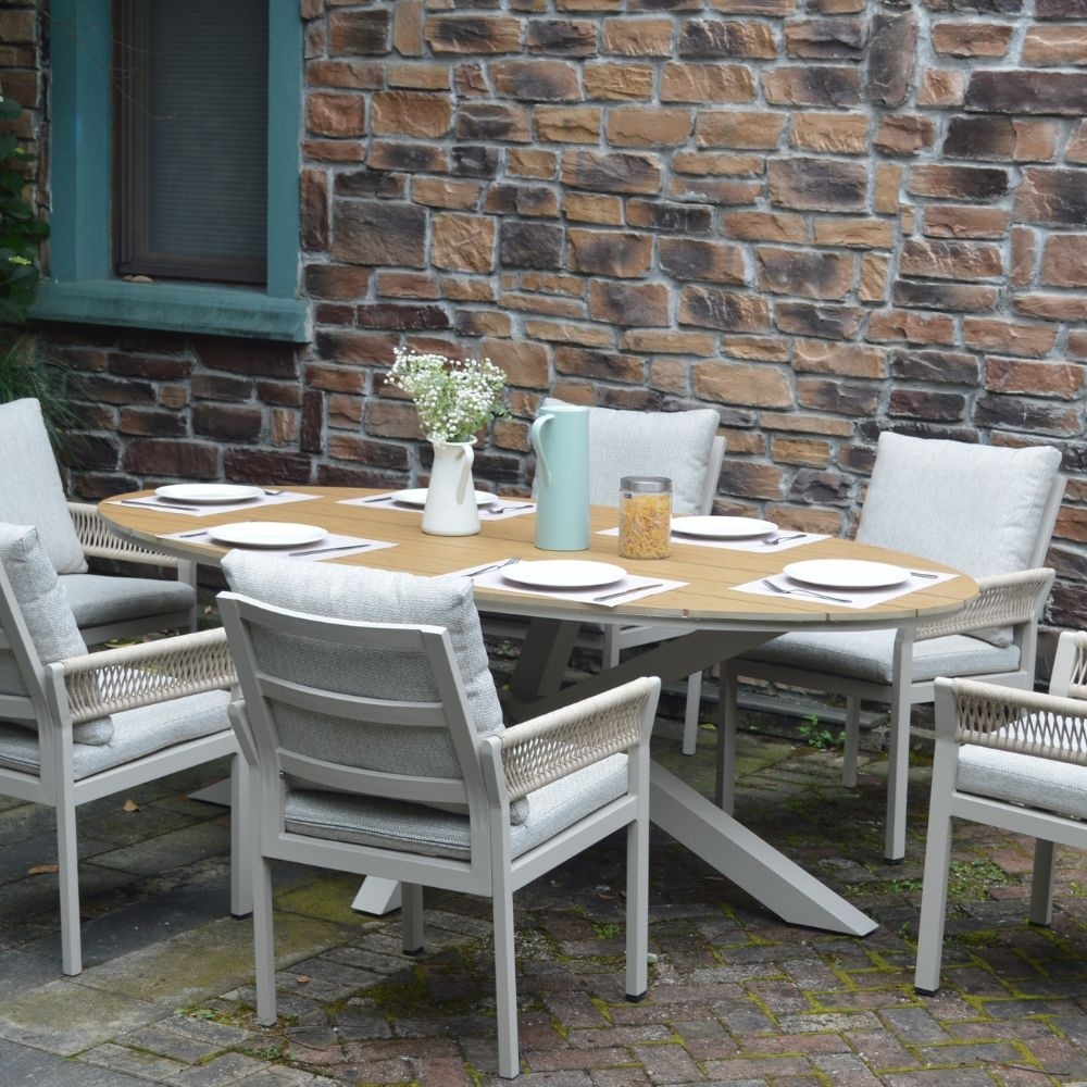 Dallas/Calgary beige dining tuinset | 6 personen | polywood + touw | 220cm