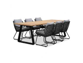Elena/Portofino Stone Grey dining tuinset | 6 personen | teakhout + touw | 240cm