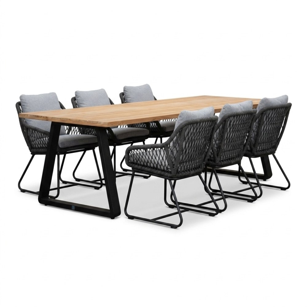 Elena/Portofino Stone Grey dining tuinset | 6 personen | teakhout + touw | 240cm