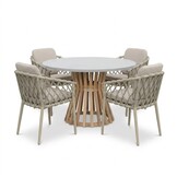 Elzas/Cleveland beige dining tuinset | 4 personen | polystone + aluminium | Ø135cm rond