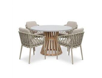 Elzas/Cleveland beige dining tuinset | 4 personen | polystone + aluminium | Ø135cm rond
