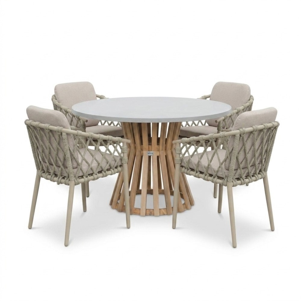 Elzas/Cleveland beige dining tuinset | 4 personen | polystone + aluminium | Ø135cm rond