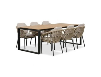 Helsinki/Femke beige/antraciet dining tuinset | 6 personen | polywood + touw | 210cm