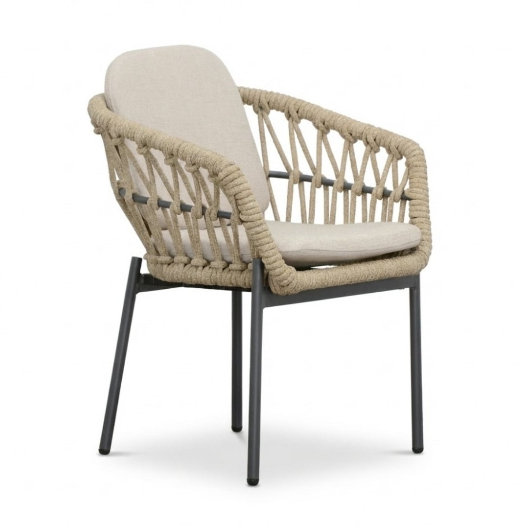 Helsinki/Femke beige/antraciet dining tuinset | 6 personen | polywood + touw | 210cm