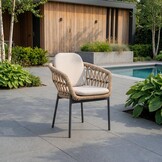 Helsinki/Femke beige/antraciet dining tuinset | 6 personen | polywood + touw | 210cm