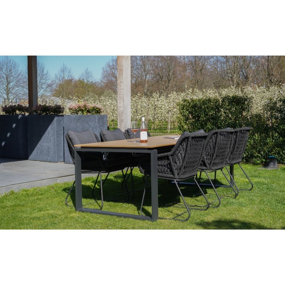 Helsinki/Femke beige/antraciet dining tuinset | 6 personen | polywood + touw | 210cm