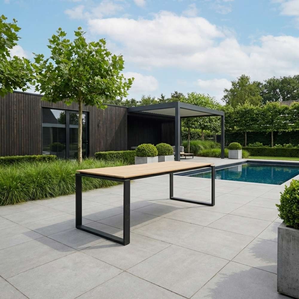 Helsinki/Femke beige/antraciet dining tuinset | 6 personen | polywood + touw | 210cm