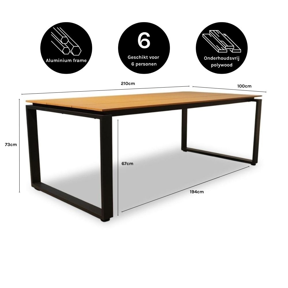 Helsinki/Femke beige/antraciet dining tuinset | 6 personen | polywood + touw | 210cm