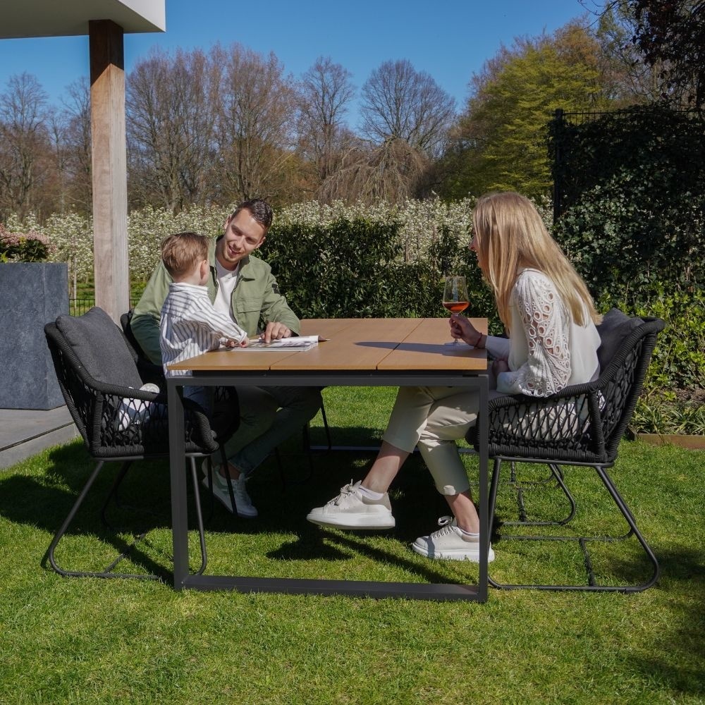 Helsinki/Femke beige/antraciet dining tuinset | 6 personen | polywood + touw | 210cm