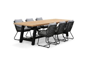 James/Portofino Stone Grey dining tuinset | 6 personen | teakhout + touw | 260cm