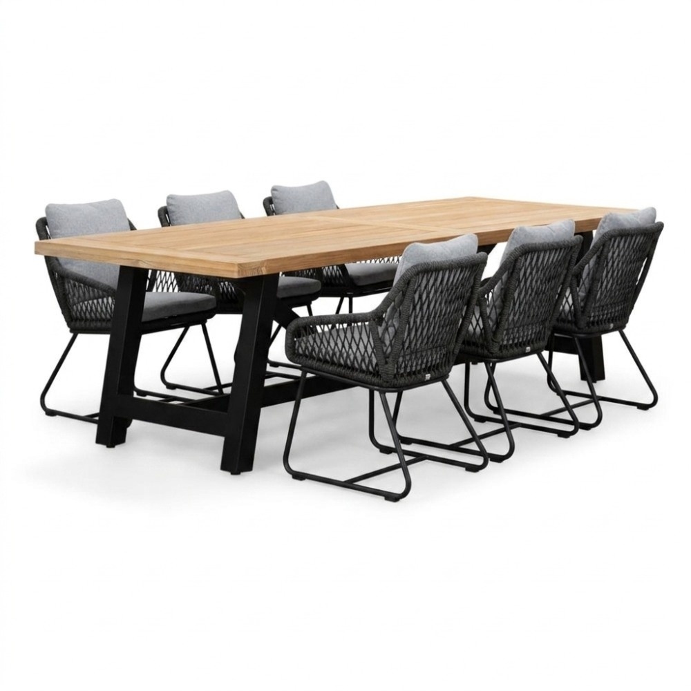 James/Portofino Stone Grey dining tuinset | 6 personen | teakhout + touw | 260cm