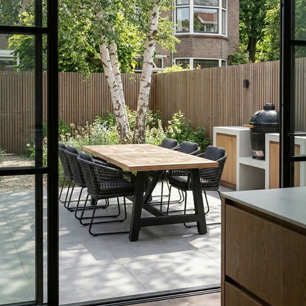 James/Portofino Stone Grey dining tuinset | 6 personen | teakhout + touw | 260cm