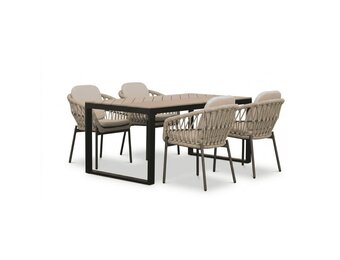 Kampa/Femke beige/antraciet dining tuinset | 4 personen | polywood + touw | 160cm