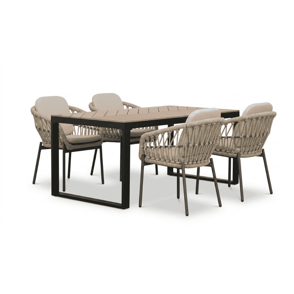 Kampa/Femke beige/antraciet dining tuinset | 4 personen | polywood + touw | 160cm