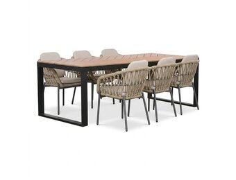 Kampa/Femke beige/antraciet dining tuinset | 6 personen | polywood + touw | 210cm