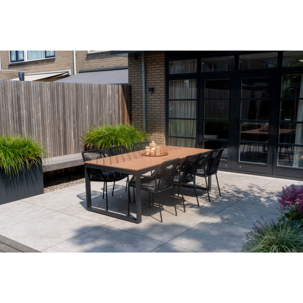 Kampa/Femke beige/antraciet dining tuinset | 6 personen | polywood + touw | 210cm