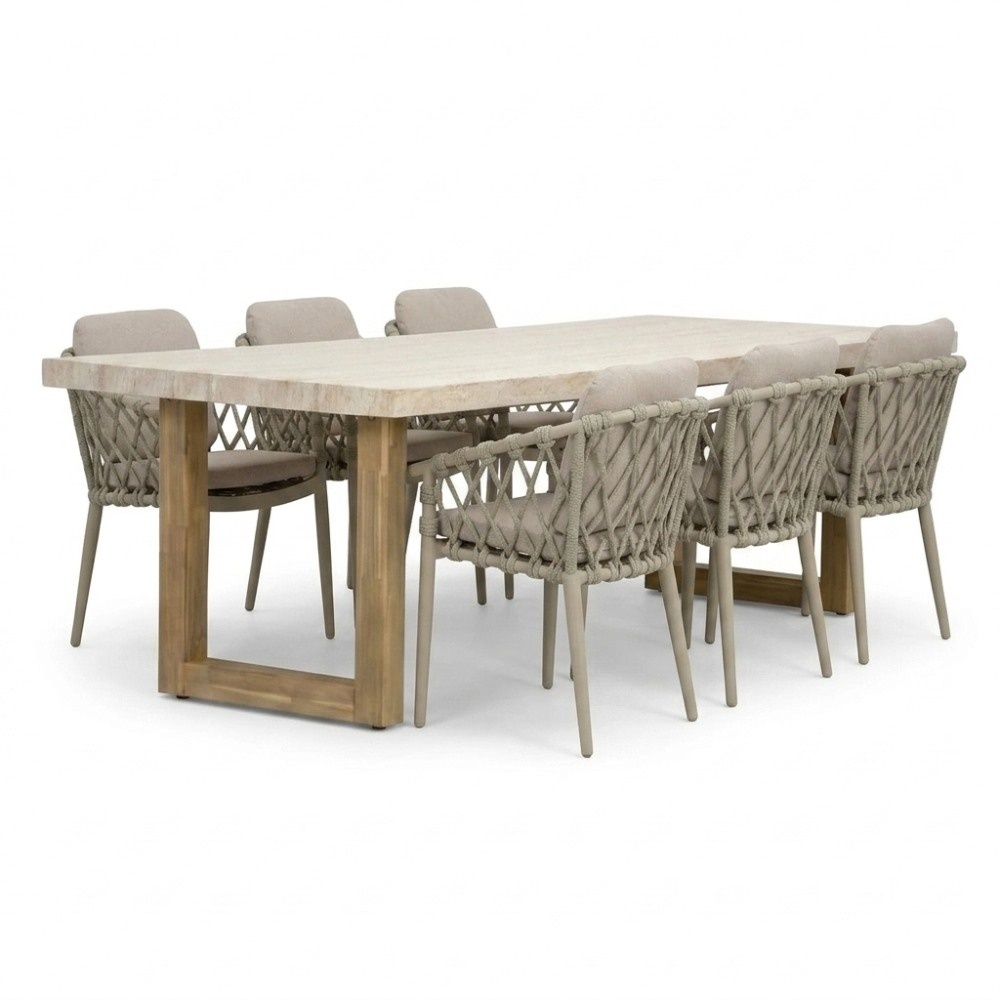 Laurenne/Cleveland beige dining tuinset | 6 personen | polystone + aluminium | 250cm