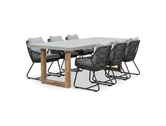 Lausanne/Portofino Stone Grey dining tuinset | 6 personen | polystone + touw | 250cm