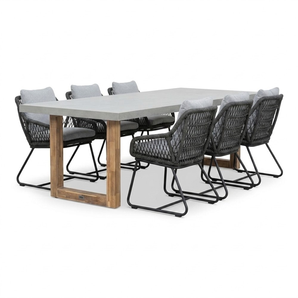 Lausanne/Portofino Stone Grey dining tuinset | 6 personen | polystone + touw | 250cm