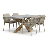 Livorno/Cleveland beige dining tuinset | 4 personen | polystone + aluminium | 200cm