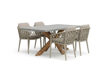 Livorno/Cleveland beige dining tuinset | 4 personen | polystone + aluminium | 200cm