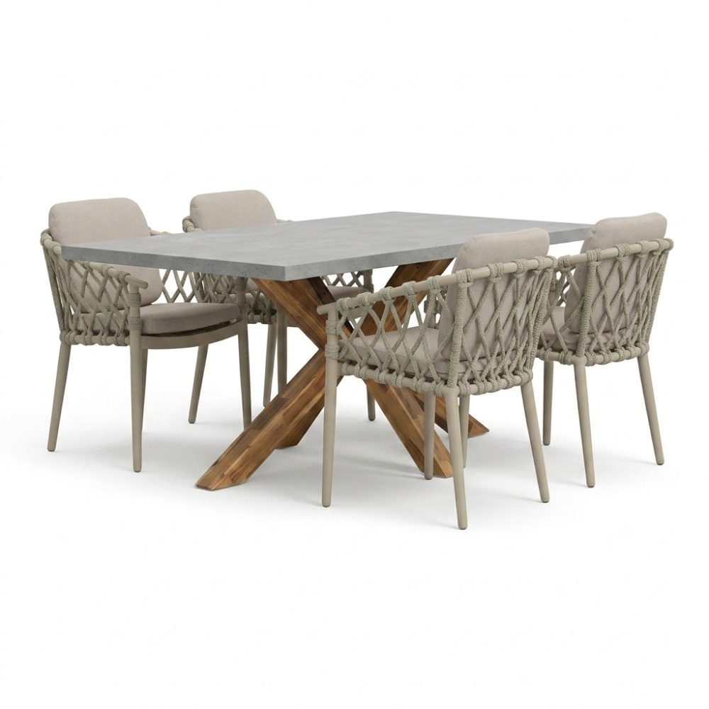 Livorno/Cleveland beige dining tuinset | 4 personen | polystone + aluminium | 200cm