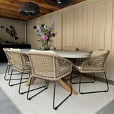 Livorno/Portofino Stone Grey dining tuinset | 6 personen | polystone + touw | 240cm