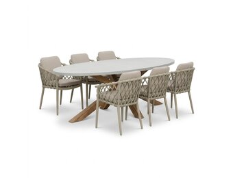 Livorno/Cleveland beige dining tuinset | 6 personen | polystone + aluminium | 240cm