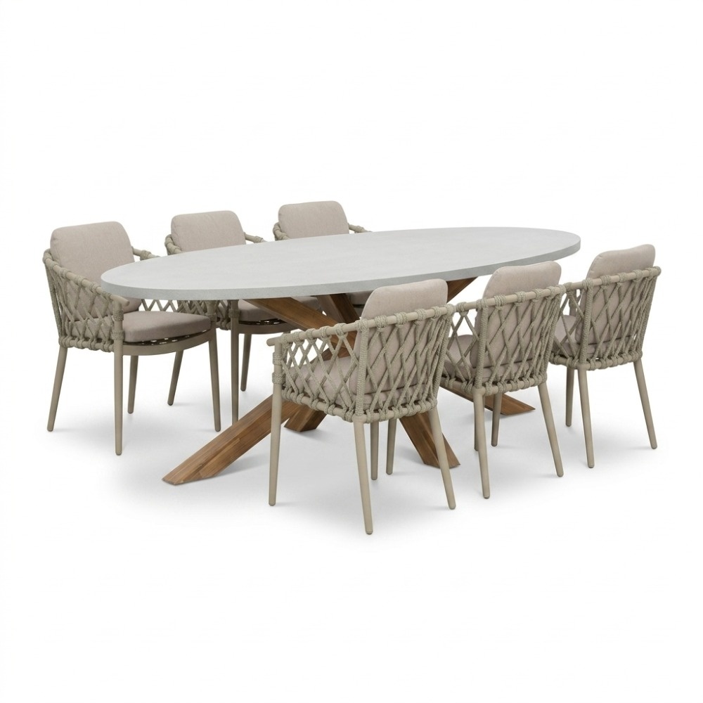 Livorno/Cleveland beige dining tuinset | 6 personen | polystone + aluminium | 240cm