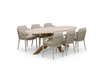 Lorento/Cleveland beige dining tuinset | 6 personen | polystone + aluminium | 240cm ovaal