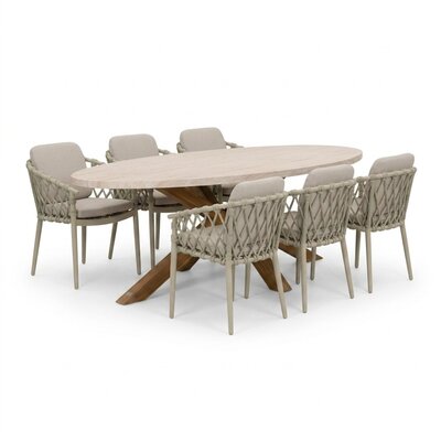 Lorento/Cleveland beige dining tuinset | 6 personen | polystone + aluminium | 240cm ovaal