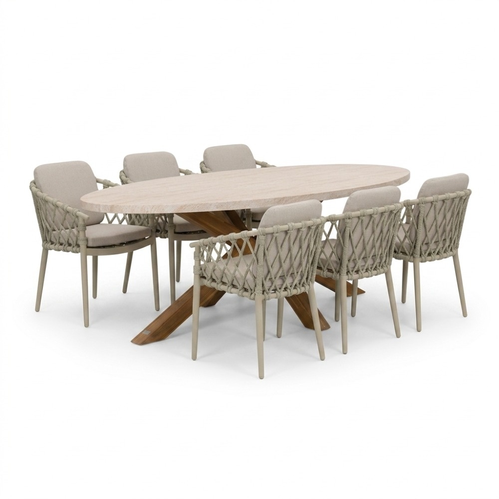Lorento/Cleveland beige dining tuinset | 6 personen | polystone + aluminium | 240cm ovaal