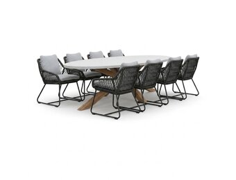 Livorno/Portofino Stone Grey dining tuinset | 8 personen | polystone + touw | 280cm