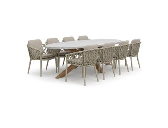Livorno/Cleveland beige dining tuinset | 8 personen | polystone + aluminium | 280cm