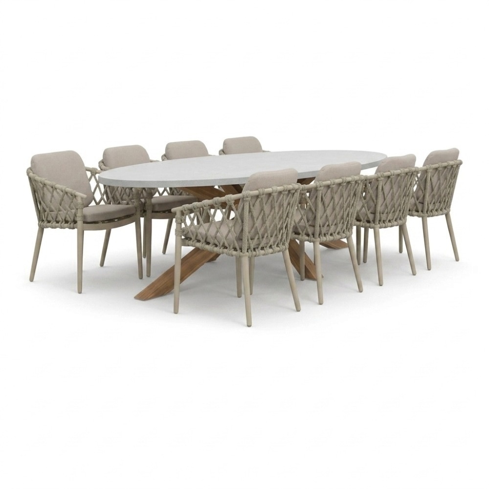 Livorno/Cleveland beige dining tuinset | 8 personen | polystone + aluminium | 280cm
