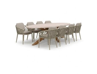 Lorento/Cleveland beige dining tuinset | 8 personen | polystone + aluminium | 280cm ovaal