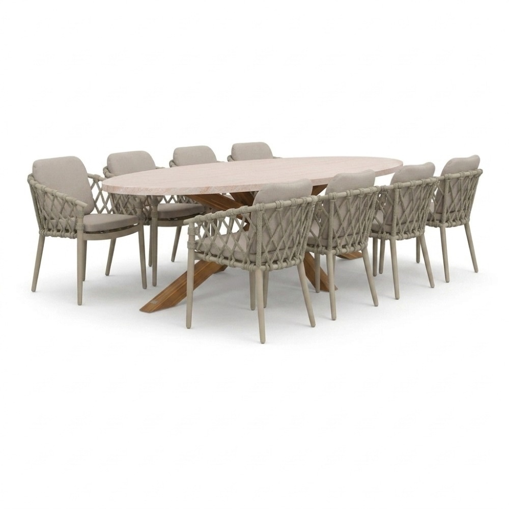 Lorento/Cleveland beige dining tuinset | 8 personen | polystone + aluminium | 280cm ovaal