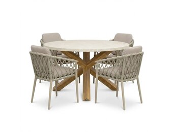 Lucy/Cleveland beige dining tuinset | 4 personen | polystone + aluminium | 135cm rond