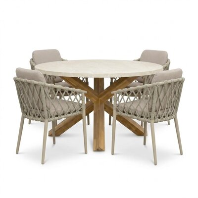 Lucy/Cleveland beige dining tuinset | 4 personen | polystone + aluminium | 135cm rond
