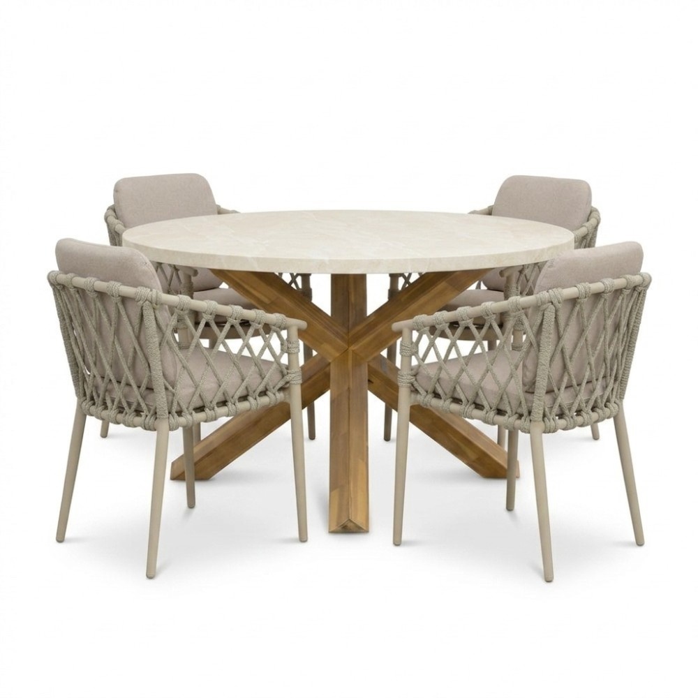 Lucy/Cleveland beige dining tuinset | 4 personen | polystone + aluminium | 135cm rond