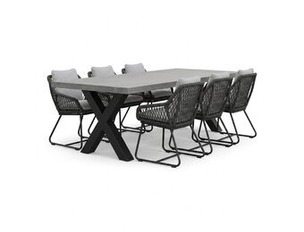 Lyon betonlook/Portofino Stone Grey dining tuinset | 6 personen | polystone + touw | 250cm
