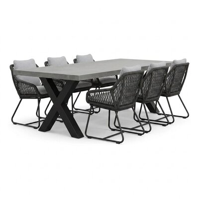 Lyon betonlook/Portofino Stone Grey dining tuinset | 6 personen | polystone + touw | 250cm