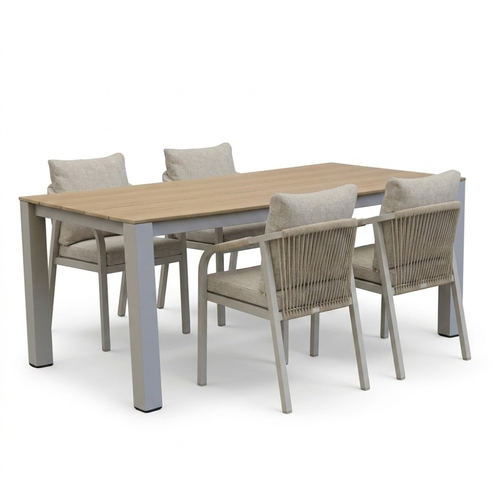 Manhattan/Calgary beige dining tuinset | 4 personen | polywood + touw | 180cm