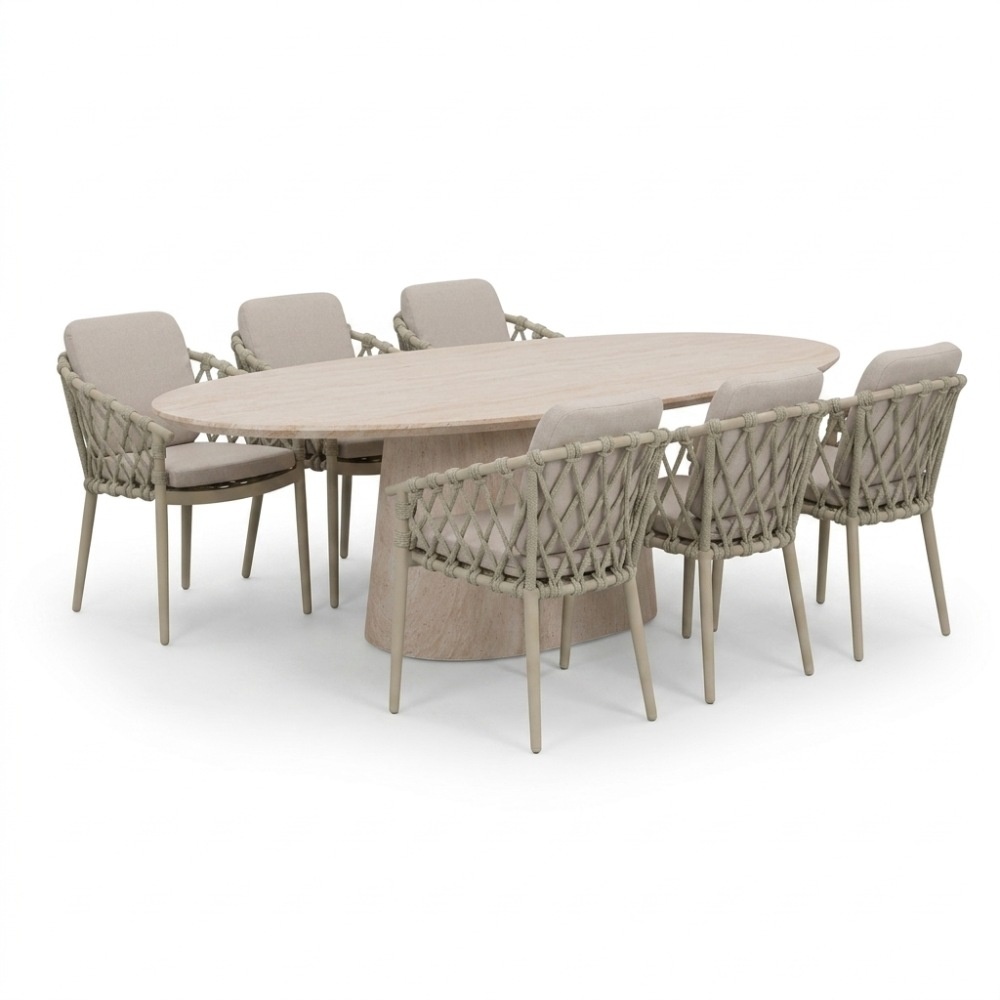 Max/Cleveland beige dining tuinset | 6 personen | polystone + aluminium | 240cm ovaal