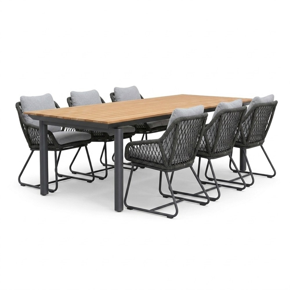 Montana/Portofino Stone Grey dining tuinset | 6 personen | aluminium + touw | 240x100cm